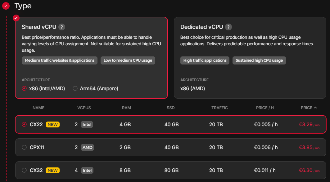 Hetzner Server Options